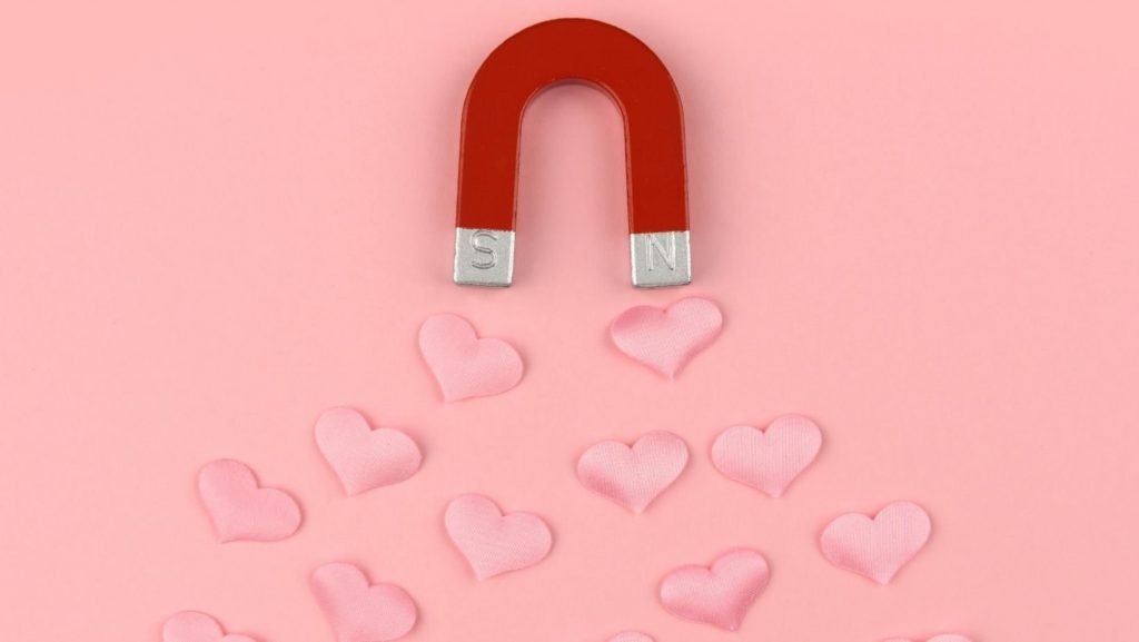 lead magnet - magnet attracting hearts on pink background