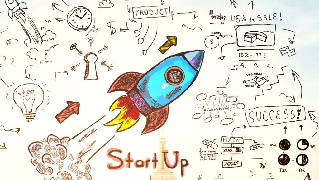 Startup Website Design Tips: hand drawn rocket flying through the air.