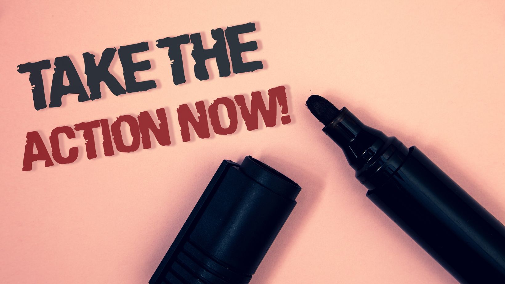 An open black marker sits next to bold text reading "TAKE THE ACTION NOW!" on a peach-colored background, ready to correct any potential website blunders.